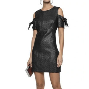 MILLY Black Silver Metallic Shimmer Bow Cold Shoulder Mini Dress Size 4 Party